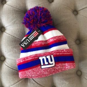 NY Giants Pompom Beanie Hat NWT